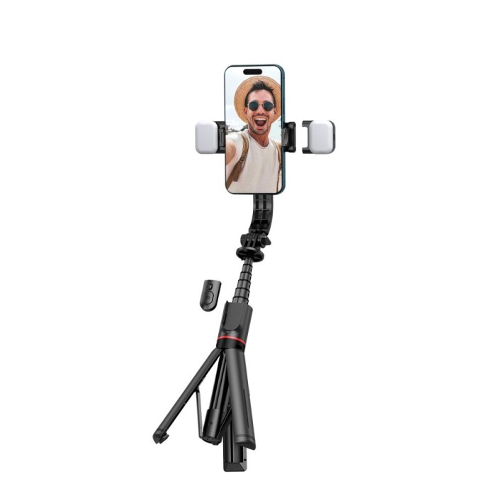 Tech-Protect L05S Bluetooth Selfie Stick with Tripod up to 105cm with LED Light - Black