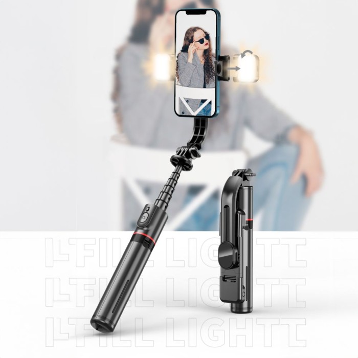 Tech-Protect L05S Bluetooth Selfie Stick with Tripod up to 105cm with LED Light - Black