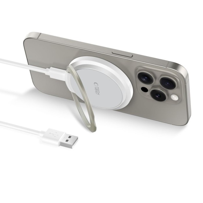 Tech-Protect QI15W-A33 Inductive Charger with MagSafe and Stand with USB-A / USB-C Cable - White