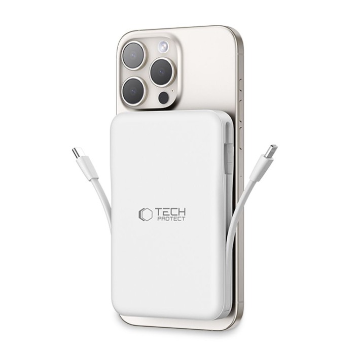 Tech-Protect LifeMag PB31 Power Bank with MagSafe 10000mAh 15W USB-C / USB-A / Built-in USB-C / Lightning Cables - White