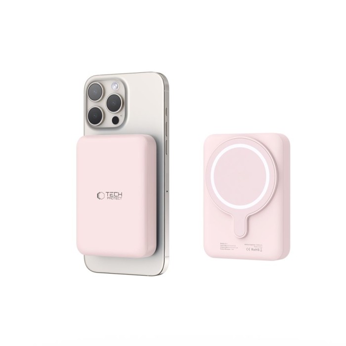 Tech-Protect LifeMag PB11 Powerbank with MagSafe 10000mAh 15W USB-C port - pink + USB-C cable