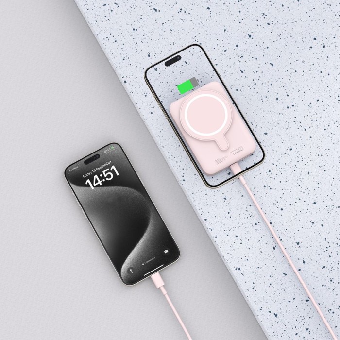 Tech-Protect LifeMag PB11 Powerbank with MagSafe 10000mAh 15W USB-C port - pink + USB-C cable