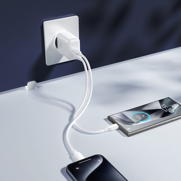 Joyroom JR-TCF12 mains charger 2x USB-C 20W PD / QC 3.0 - white