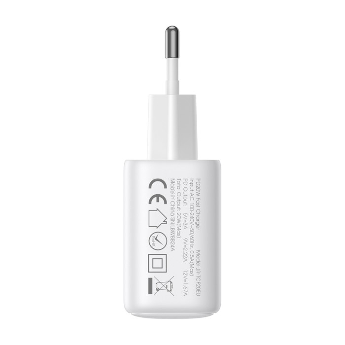 Joyroom JR-TCF12 mains charger 2x USB-C 20W PD / QC 3.0 - white