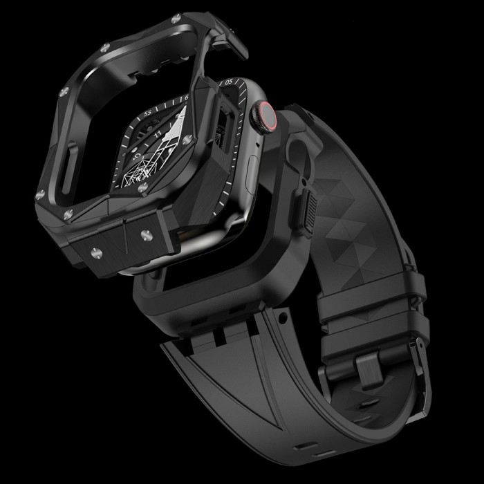 Kingxbar CYF140 2in1 armored case for Apple Watch 9, 8, 7 (45 mm) made of stainless steel with a strap, black - OUTLET