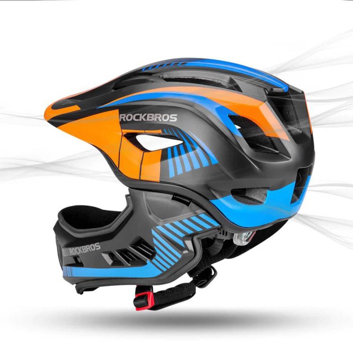 Rockbros TT-32SOBL-S Children&amp;#39;s Bike Helmet with Detachable Chin Size S - Black and Orange