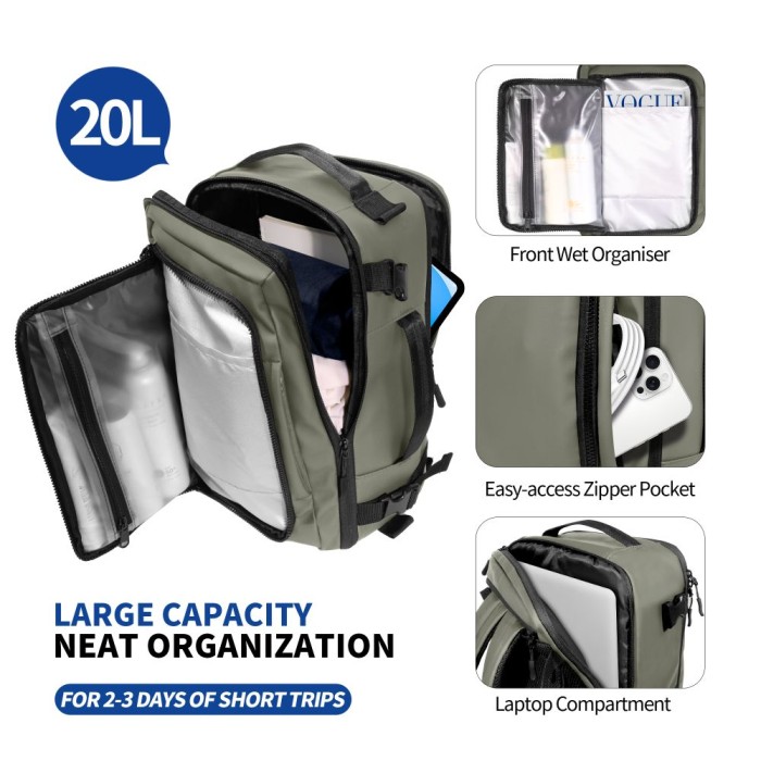 Tech-Protect Defender S50 Backpack for Ryanair &amp;amp; Wizzar, 20L Laptop - Olive
