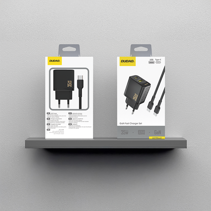 Dudao A27MaxCEU PD QC 35W USB-A USB-C Wall Charger with USB-C Cable - Black