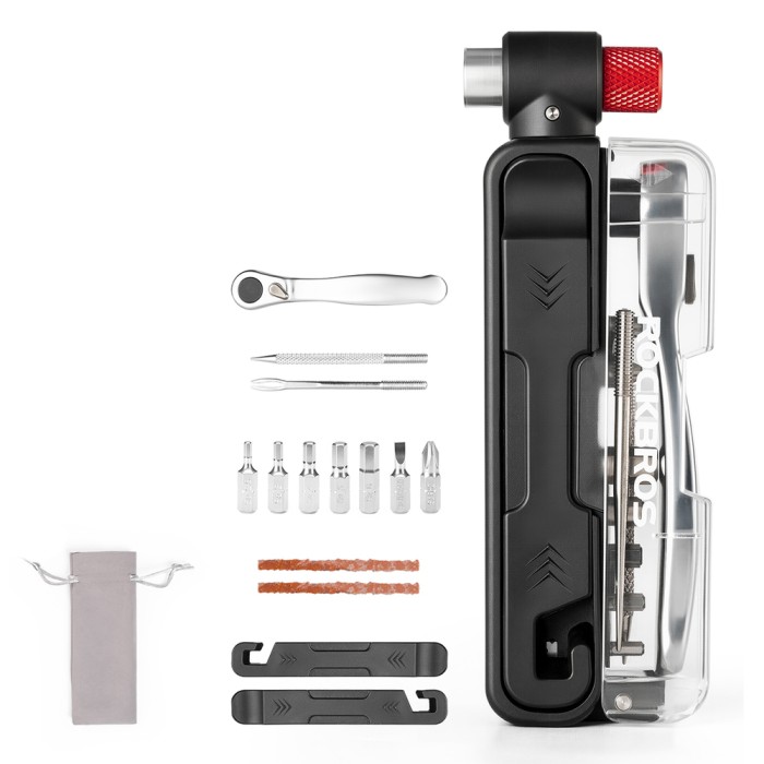 Rockbros Multitool Bike Tool Set with CO2 Pump and Ratchet Wrench - Black