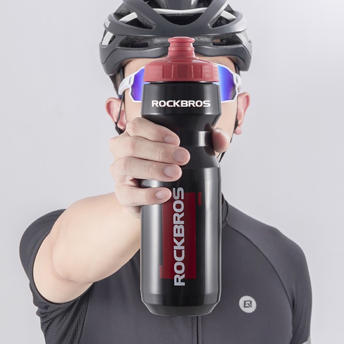 Rockbros 750 ml Bike Bottle - Transparent Black with Red Mouthpiece
