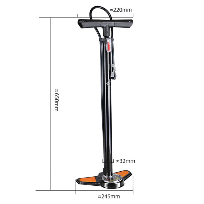 Rockbros GP6532B Floor Pump with Pressure Gauge - Black and Orange