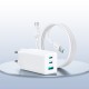 Joyroom JR-TG10 65W GaN 2x USB-C + USB-A wall charger with 65W USB-C - USB-C 1.2m cable - white