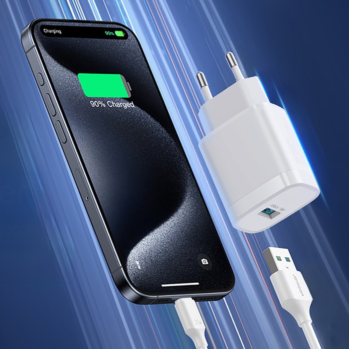 Joyroom JR-TF4 18W wall charger with 3A USB-A - USB-C 1m cable - white