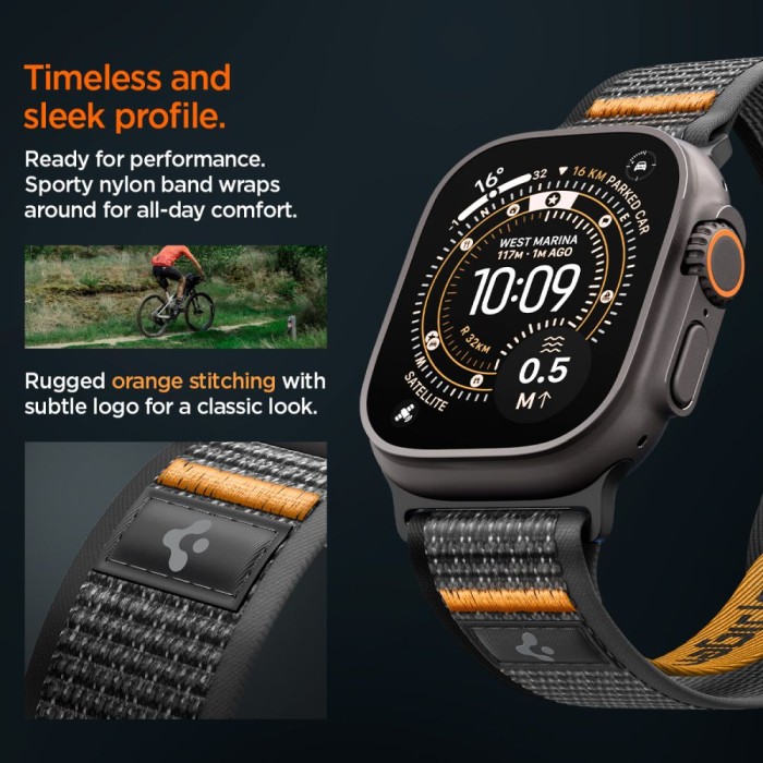Spigen Athlex Air 2 Strap for Apple Watch (44 / 45 / 46 / 49 mm) - Black and Orange