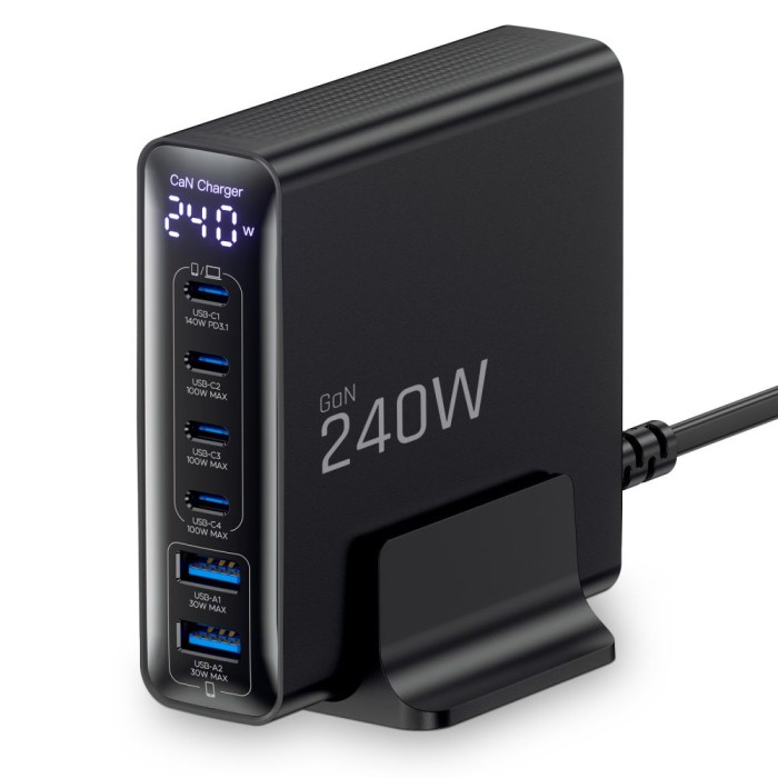 Tech-Protect DC240W-GaN Charging Station 6 Ports 4 x USB-C 2 x USB-A 240W QC3.0 - Black