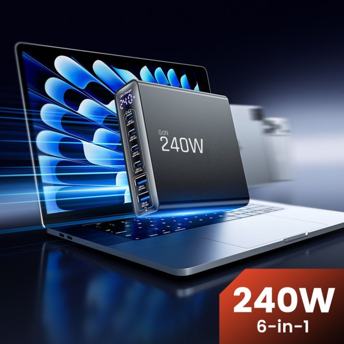Tech-Protect DC240W-GaN Charging Station 6 Ports 4 x USB-C 2 x USB-A 240W QC3.0 - Black