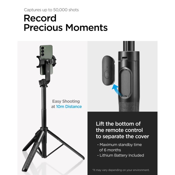 Spigen S560W Bluetooth Selfie Stick with Tripod - Black