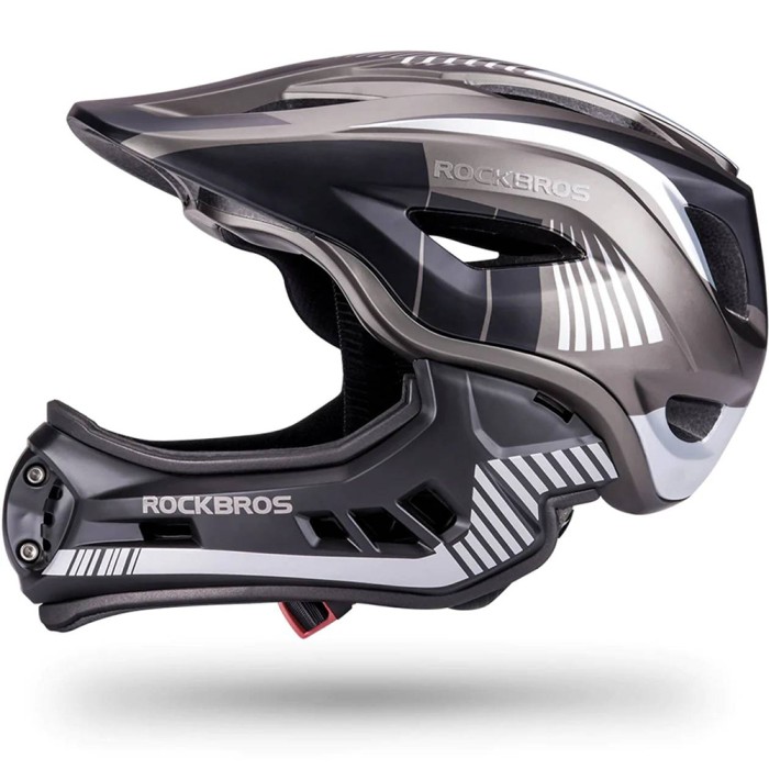 Rockbros TT-32SBTG-M children&amp;#39;s bicycle helmet with removable chinbar, size M - gray