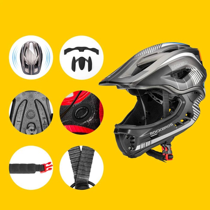 Rockbros TT-32SBTG-M children&amp;#39;s bicycle helmet with removable chinbar, size M - gray