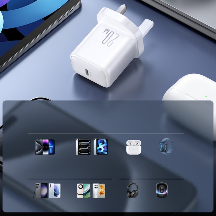 Joyroom JR-TCF20 PD 20W Wall Charger (UK Plug) with 1m USB-C Cable - White