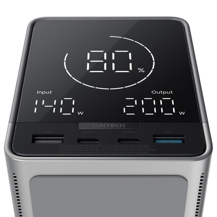 Cuktech Powerbank 300W 40000mAh with Wireless Charging 2x USB-C + 2x USB-A - Black
