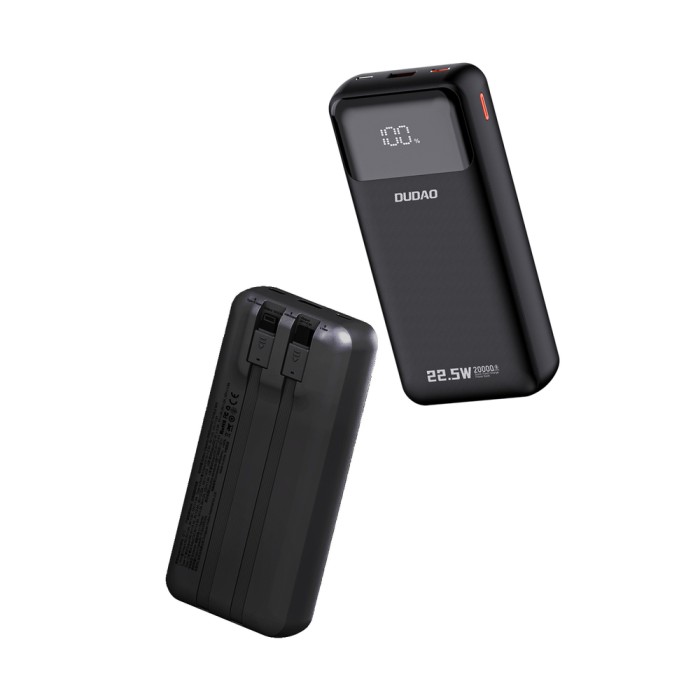 Dudao K15Pro Power Bank 20000mAh 22.5W PD USB-C / USB-A / Built-in Lightning and USB-C Cables - Black