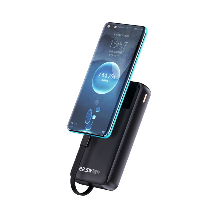 Dudao K15Pro Power Bank 20000mAh 22.5W PD USB-C / USB-A / Built-in Lightning and USB-C Cables - Black