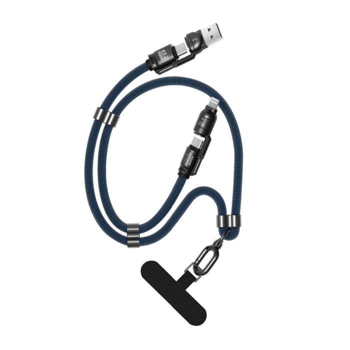 Dudao L20Max 65W 4-in-1 Cable with Lanyard USB-C to USB-C with Lightning and USB-A Adapters - Blue