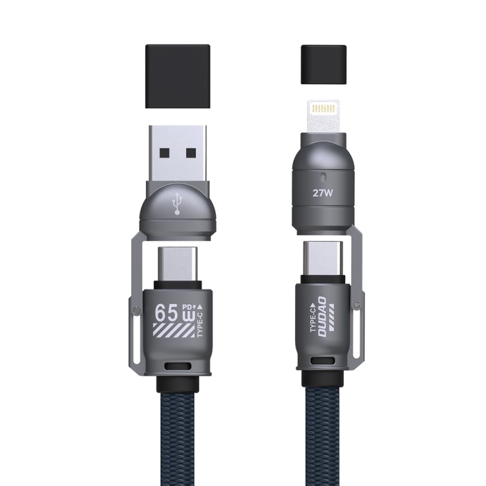 Dudao L20Max 65W 4-in-1 Cable with Lanyard USB-C to USB-C with Lightning and USB-A Adapters - Blue