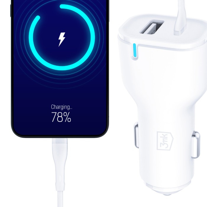3mk Car Charger 20W PD3.0 QC 3.0 USB 1A1C - White