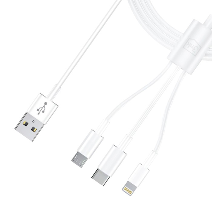 3mk Cable 3in1 USB-A - micro USB / Lightning / USB-C 1.2m 20V/2.4A 15W - white