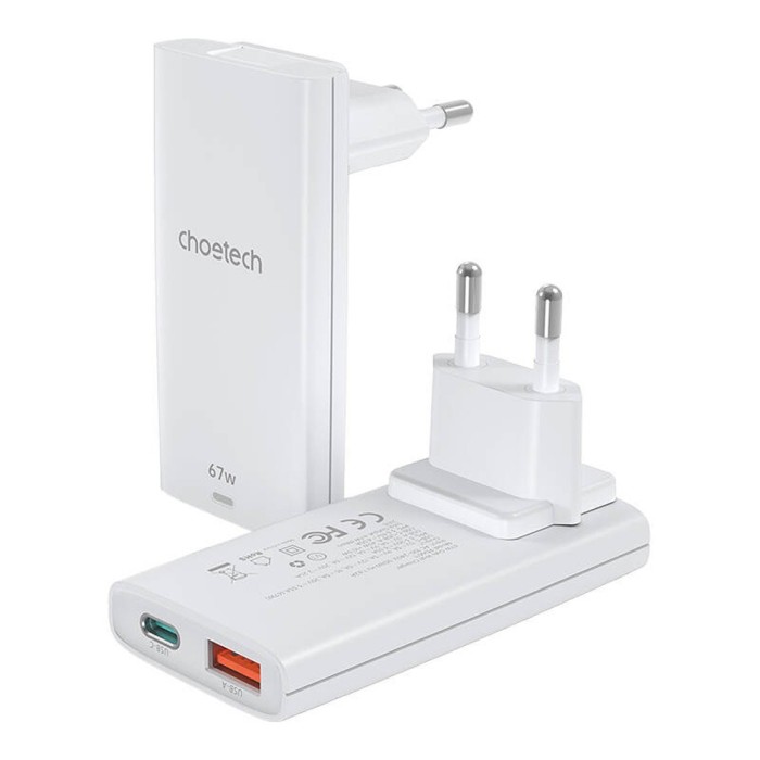Choetech PD6011 65W GaN Ultra USB-C + USB-A Wall Charger - White