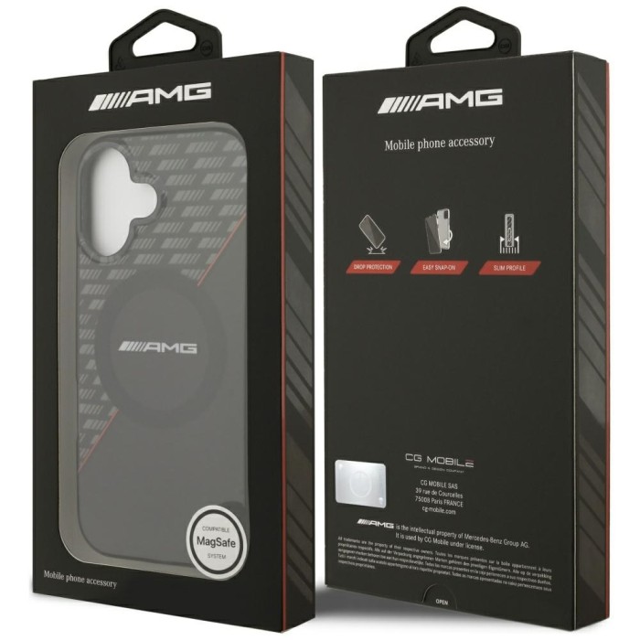 AMG Double Layer Transparent Rhombs MagSafe Case for iPhone 17 - Black and Red