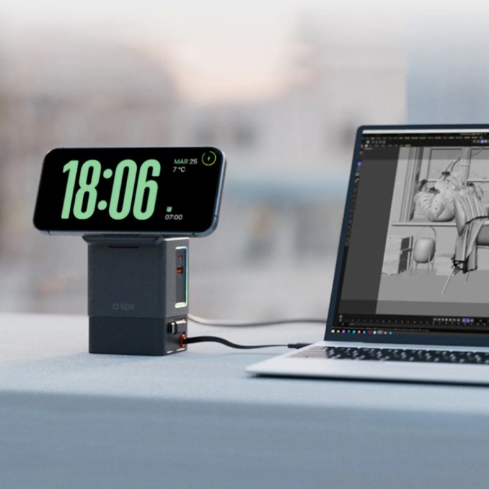 SBS Power Dock 6-in-1 with MagSafe, Stand, and USB-C Cables 65W – Black