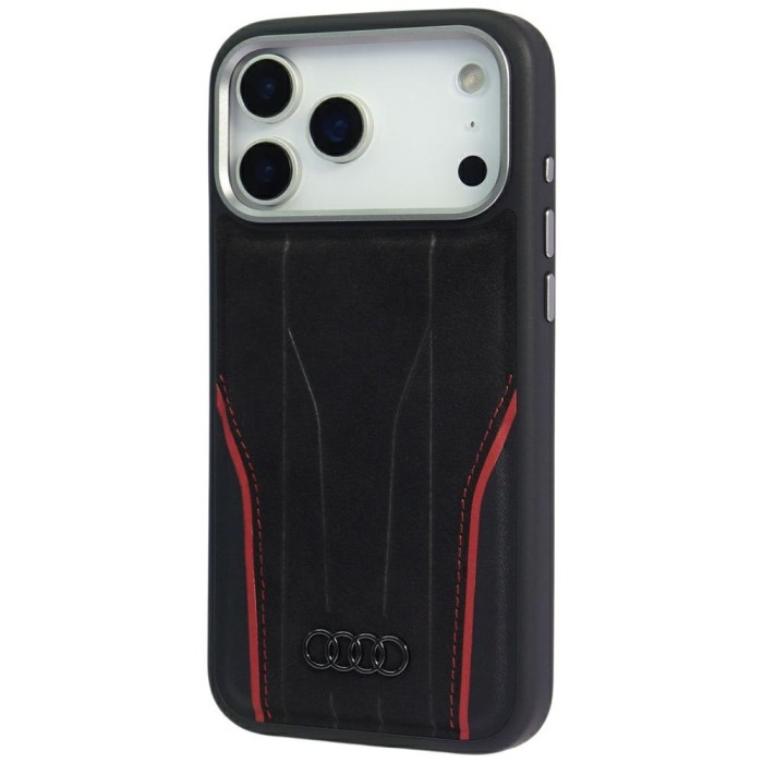 Audi R8 Genuine Leather MagSafe Case for iPhone 17 Pro - Black and Red