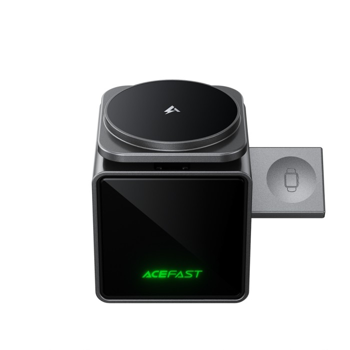 Acefast E34 22.5W 3-in-1 inductive charger with built-in cable for smartphone and smartwatch - gray
