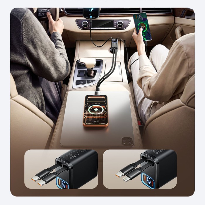Orico Twin Reach 45W USB-A + USB-C Car Charger with Two Retractable USB-C Cables - Black