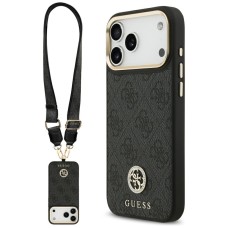 Guess 4G Srtass Logo &amp;amp; Big Strap Metal Buttons MagSafe Case for iPhone 17 Pro Max - Black