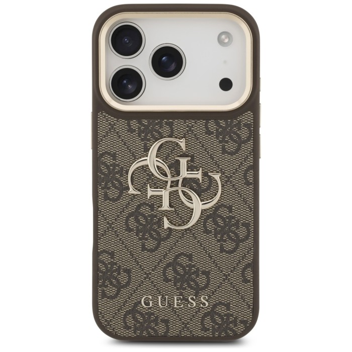 Guess 4G Big 4G Classic Logo Big Strap Metal Buttons Case for iPhone 17 Pro - Brown