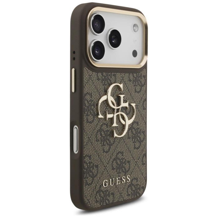 Guess 4G Big 4G Classic Logo Big Strap Metal Buttons Case for iPhone 17 Pro - Brown