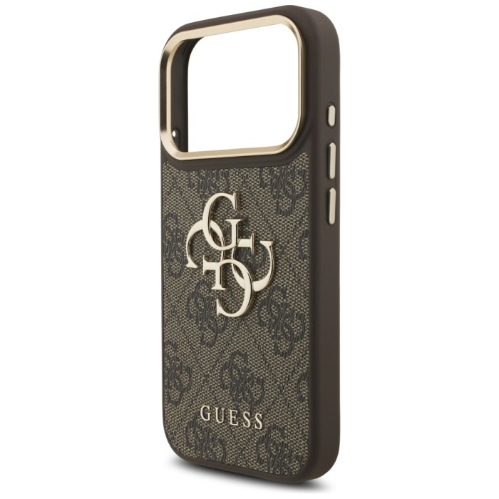 Guess 4G Big 4G Classic Logo Big Strap Metal Buttons Case for iPhone 17 Pro - Brown