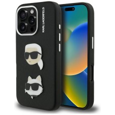 Karl Lagerfeld FW Grained Karl &amp;amp; Choupette Heads Pins Case for iPhone 16 Pro Max - Black