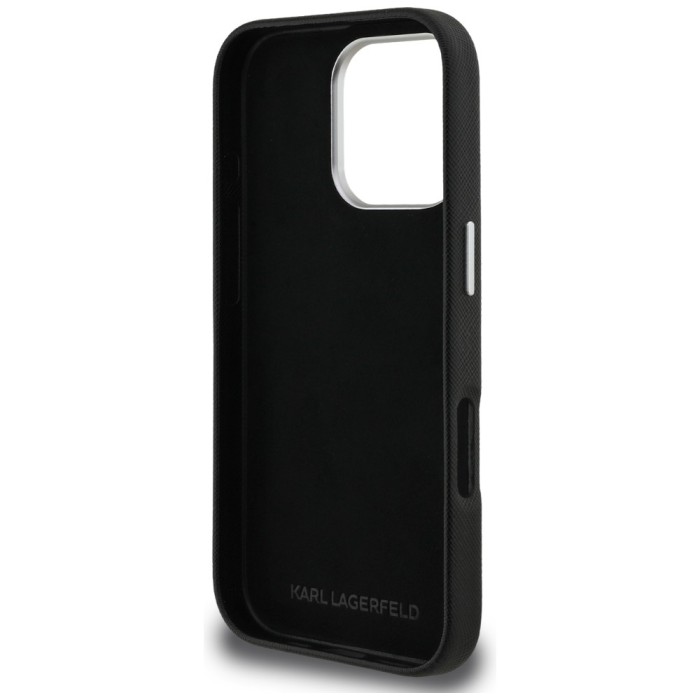 Karl Lagerfeld FW Grained Karl &amp;amp; Choupette Heads Pins Case for iPhone 16 Pro Max - Black