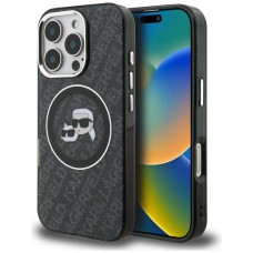 Karl Lagerfeld IML Glitter Karl &amp;amp; Choupette Heads Logo MagSafe Case for iPhone 16 Pro Max - Black