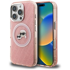 Karl Lagerfeld IML Glitter Karl &amp;amp; Choupette Heads Logo MagSafe Case for iPhone 16 Pro Max - Pink