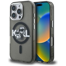 Karl Lagerfeld IML Glitter Karl &amp;amp; Choupette Sketch Logo MagSafe Case for iPhone 16 Pro - Black