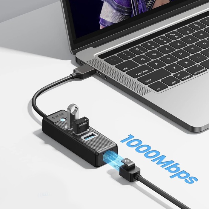 Orico PW3UR25-U3 USB Hub 4-Port 3x USB-A 3.0 1x RJ45 2.5G Ethernet 1 m - Black