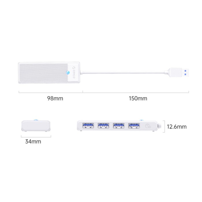 Orico PAPW4A-U3 USB Hub 4-port 4x USB-A 3.0 0.15 m - white