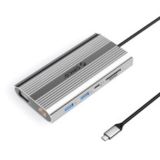 Orico XDR 12in1 USB-C Docking Station USB-A USB-C HDMI 4K VGA RJ45 Gigabit PD 100W SD and microSD Card Reader - Silver