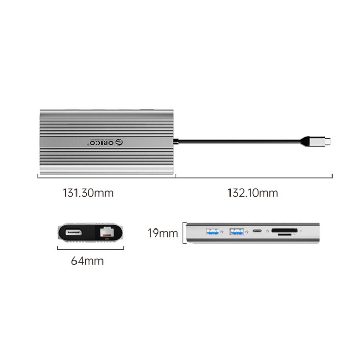 Orico XDR 12in1 USB-C Docking Station USB-A USB-C 2x HDMI 4K 60Hz DisplayPort 4K 60Hz RJ45 Gigabit PD 100W SD and microSD Card Reader - Silver
